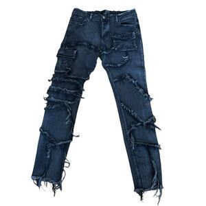 Valabasas Distinct Skinny Cut And Sew Patchwork Cargo Skinny Jeans Black 34
